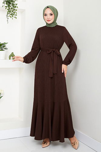 moda selvim الفستان بني 285DVL817-M - Thumbnail