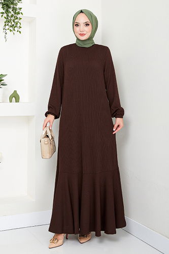 moda selvim الفستان بني 285DVL817-M - Thumbnail