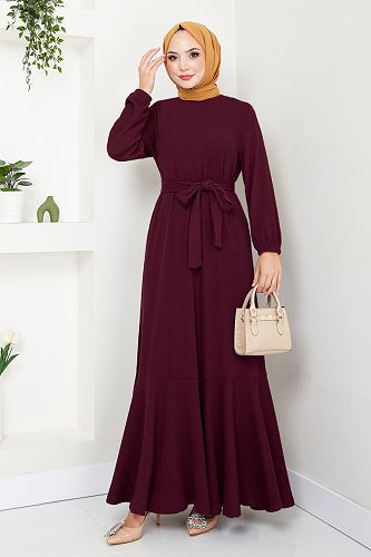 moda selvim Dress 285DVL817-M Damson - Thumbnail