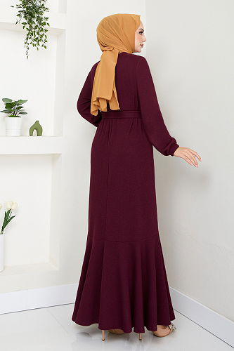 moda selvim Dress 285DVL817-M Damson - Thumbnail