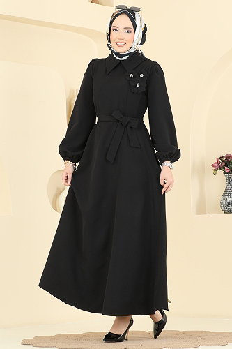 moda selvim الفستان أسود 2863SLK540 - Thumbnail