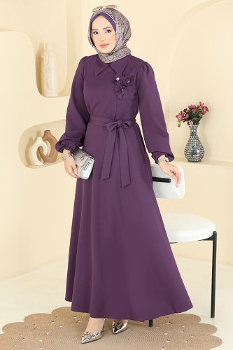 moda selvim الفستان أرجواني 2863SLK540 - Thumbnail