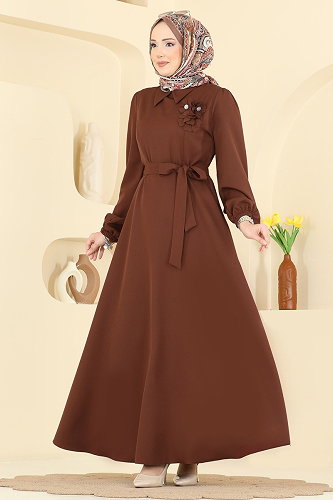 moda selvim الفستان عسلي 2863SLK540 - Thumbnail