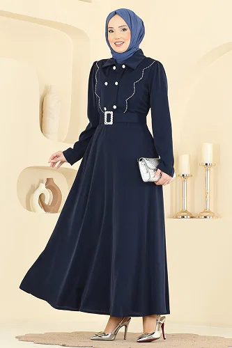 moda selvim Dress 2864SL432 Navy Blue - Thumbnail