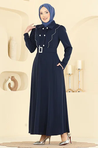 moda selvim Dress 2864SL432 Navy Blue - Thumbnail
