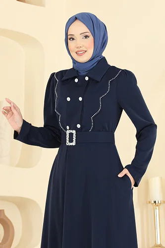 moda selvim Dress 2864SL432 Navy Blue - Thumbnail