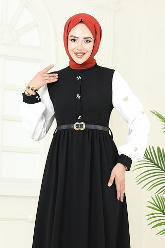 moda selvim الفستان أسود 286ASN888 - Thumbnail