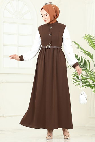 moda selvim Dress 286ASN888 Brown - Thumbnail