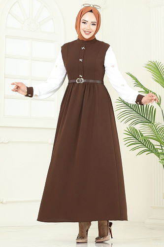 moda selvim Dress 286ASN888 Brown - Thumbnail
