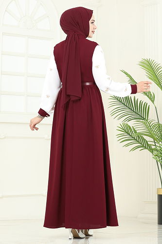 moda selvim الفستان خمري 286ASN888 - Thumbnail