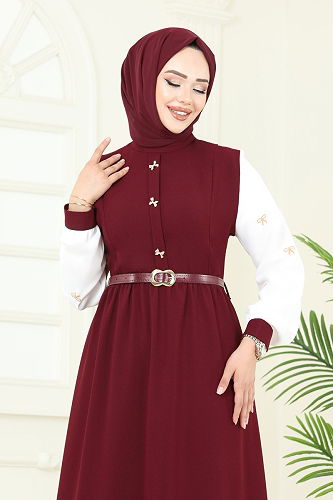 moda selvim الفستان خمري 286ASN888 - Thumbnail