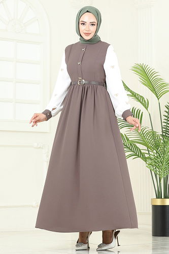 moda selvim الفستان بيج غامق 286ASN888 - Thumbnail