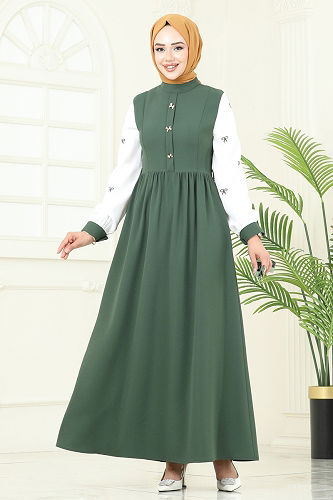 moda selvim Dress 286ASN888 Khaki - Thumbnail