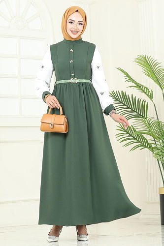 moda selvim Dress 286ASN888 Khaki - Thumbnail