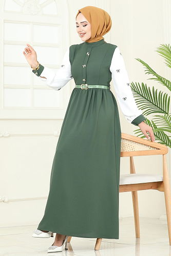 moda selvim الفستان اخضر عفني 286ASN888 - Thumbnail
