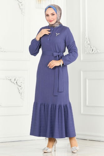 moda selvim Dress 286DVL817 Indigo - Thumbnail