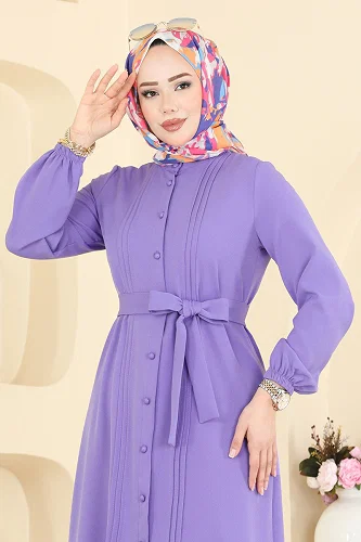 moda selvim Dress 2870SLK540 Lilac - Thumbnail