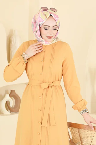 moda selvim Dress 2870SLK540 Mustard - Thumbnail