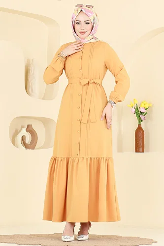 moda selvim Dress 2870SLK540 Mustard - Thumbnail