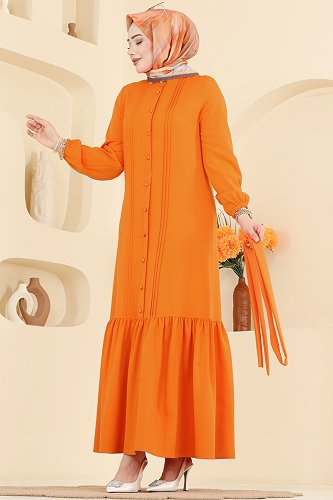 moda selvim Dress 2870SLK540 Oranj - Thumbnail
