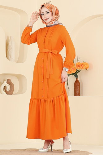 moda selvim الفستان برتقالي 2870SLK540 - Thumbnail