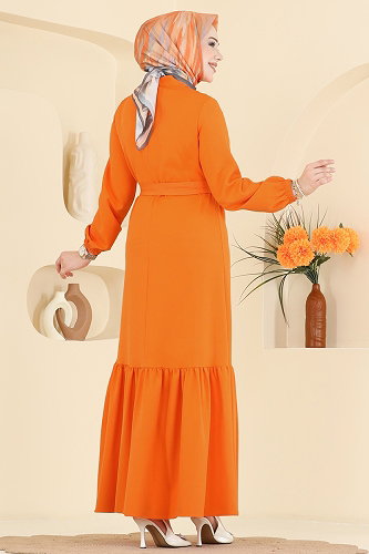 moda selvim الفستان برتقالي 2870SLK540 - Thumbnail