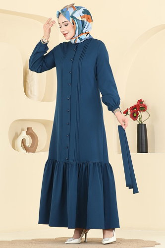 moda selvim Dress 2870SLK540 Petroleum - Thumbnail