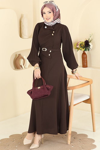moda selvim الفستان بني 2873SLK540 - Thumbnail