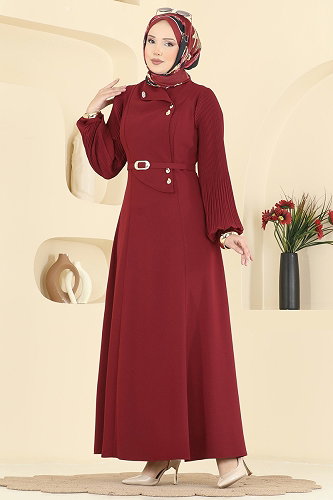 moda selvim Dress 2873SLK540 Burgundy - Thumbnail