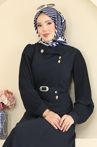 moda selvim Dress 2873SLK540 Navy Blue - Thumbnail