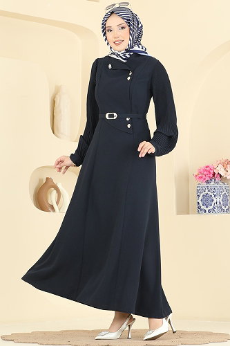moda selvim Dress 2873SLK540 Navy Blue - Thumbnail