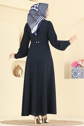 moda selvim Dress 2873SLK540 Navy Blue - Thumbnail