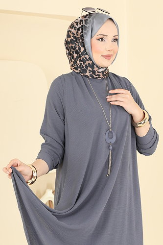 moda selvim Dress 2884SLK540 Anthracite - Thumbnail
