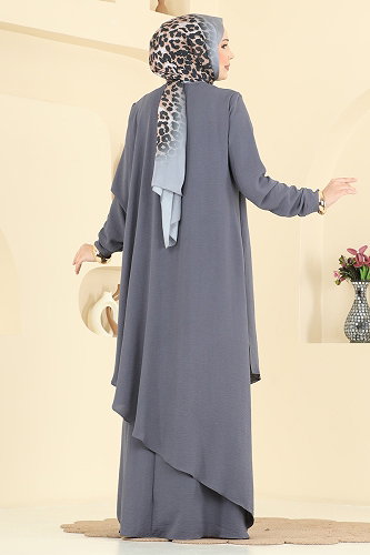 moda selvim الفستان رمادي غامق 2884SLK540 - Thumbnail
