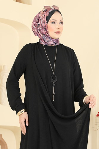 moda selvim الفستان أسود 2884SLK540 - Thumbnail