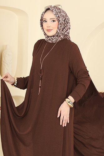 moda selvim Dress 2884SLK540 Brown - Thumbnail