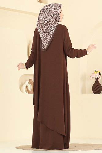 moda selvim Dress 2884SLK540 Brown - Thumbnail