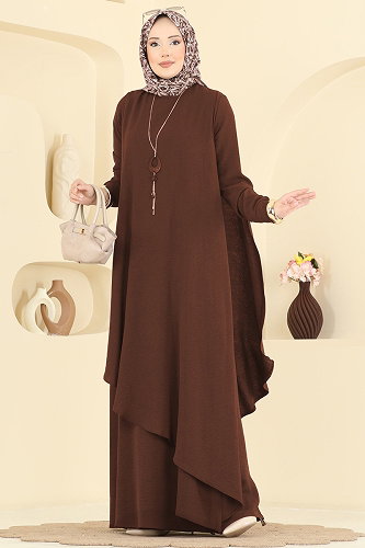 moda selvim الفستان بني 2884SLK540 - Thumbnail