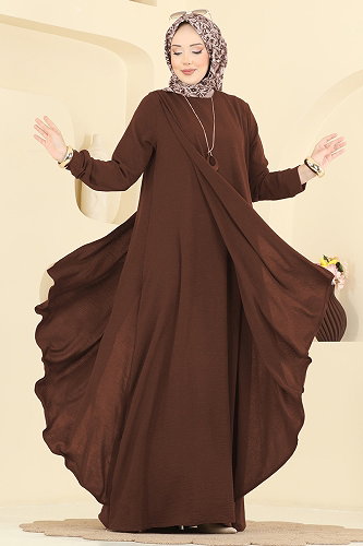 moda selvim الفستان بني 2884SLK540 - Thumbnail