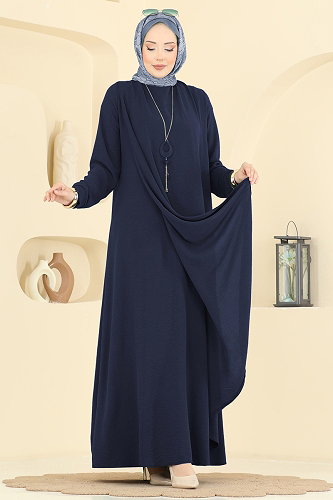 moda selvim Dress 2884SLK540 Dark Navy Blue - Thumbnail