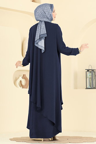 moda selvim Dress 2884SLK540 Dark Navy Blue - Thumbnail