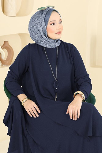 moda selvim الفستان كحلي غامق 2884SLK540 - Thumbnail