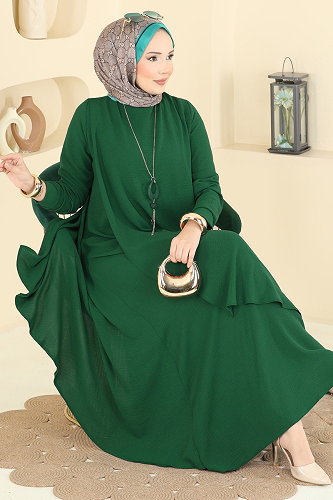 moda selvim Dress 2884SLK540 Emerald - Thumbnail