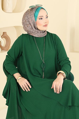 moda selvim Dress 2884SLK540 Emerald - Thumbnail