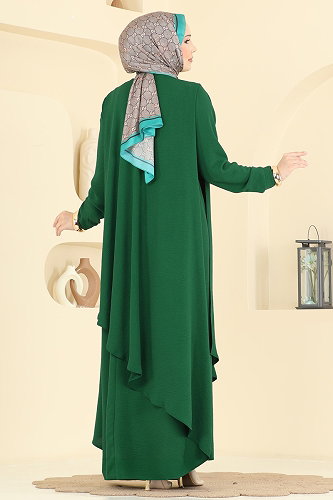 moda selvim Dress 2884SLK540 Emerald - Thumbnail