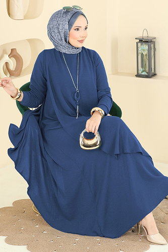 moda selvim Dress 2884SLK540 Indigo - Thumbnail