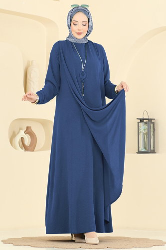 moda selvim Dress 2884SLK540 Indigo - Thumbnail