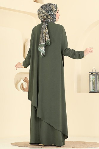 moda selvim Dress 2884SLK540 Khaki - Thumbnail