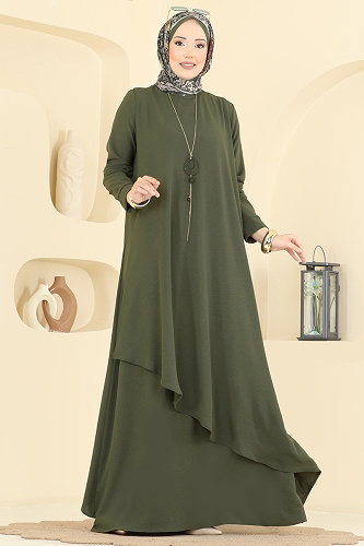 moda selvim Dress 2884SLK540 Khaki - Thumbnail