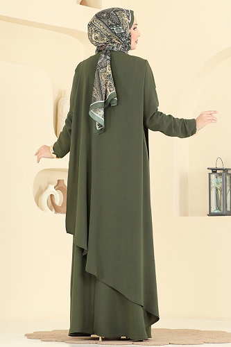 moda selvim Dress 2884SLK540 Khaki - Thumbnail
